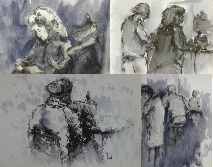 Collage Ink and Water Sketches